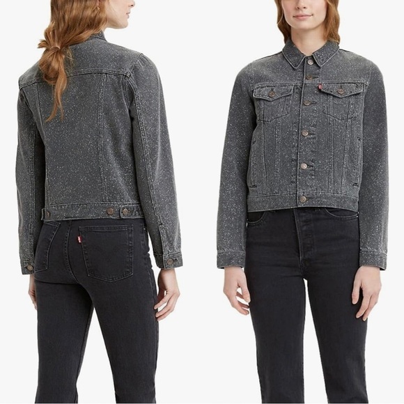 LEVI’S Denim Trucker Jean Jacket in Happy Camp Light Black Wash Size Medium NEW - Picture 1 of 9
